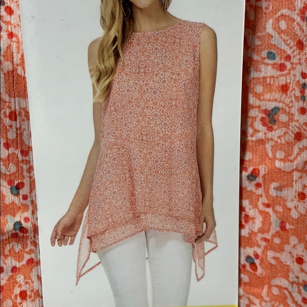 NWT Fever lightweight Orange Print Tank Blouse - Picture 3 of 9